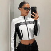Black and white contrast leather women&