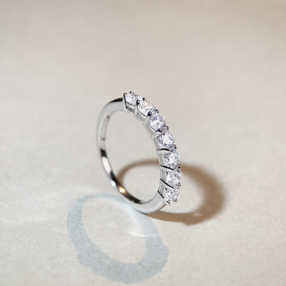 S925 Sterling Silver Seven Princess Stackable Ring Minimalist Design
