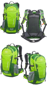 Waterproof Oxford fabric outdoor hiking bag with dual shoulder straps, suitable for trekking and travel, in black with multiple compartments.