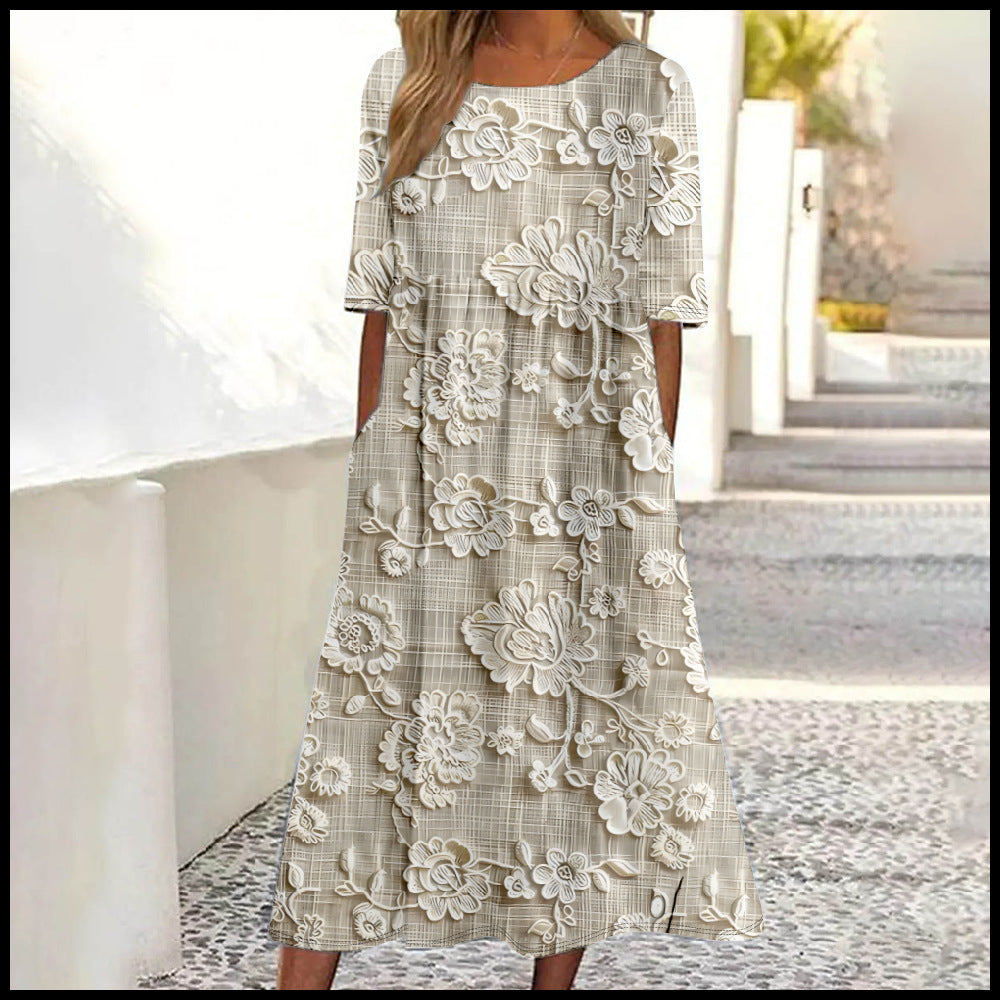 Schlichtes, stilvolles und elegantes Damenkleid mit Rundhalsausschnitt