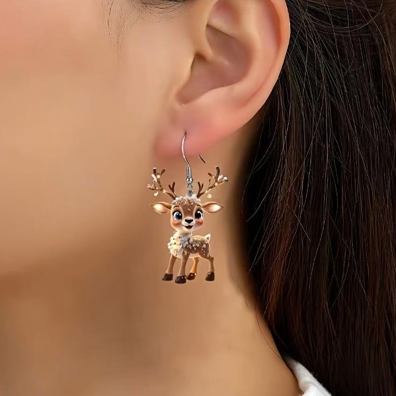 New Christmas Acrylic Earrings Featuring A Little Reindeer
