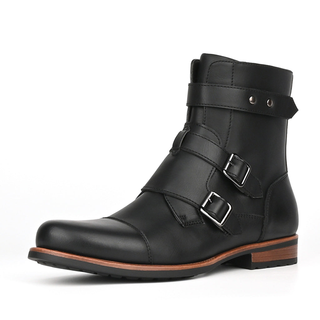 Men's Minimalist Vintage Metal-buckle Side-zip Low-heeled Denim Boots