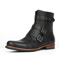 Men's Minimalist Vintage Metal-buckle Side-zip Low-heeled Denim Boots