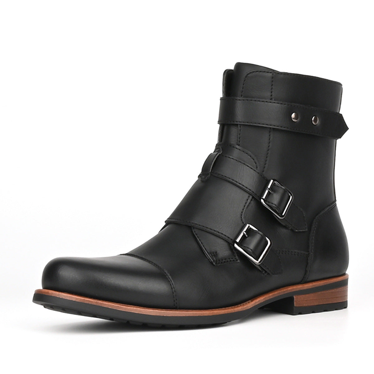 Men's Minimalist Vintage Metal-buckle Side-zip Low-heeled Denim Boots