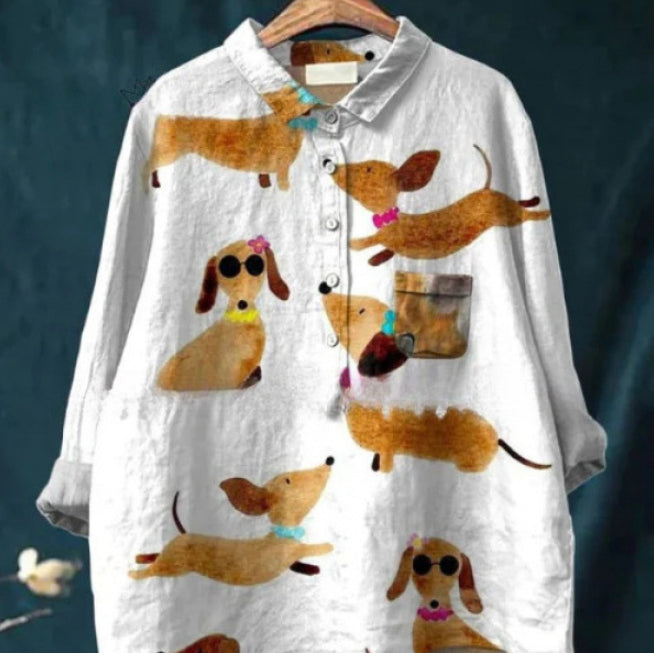 Women's European And American-style Retro Digital-print Animal Shirt