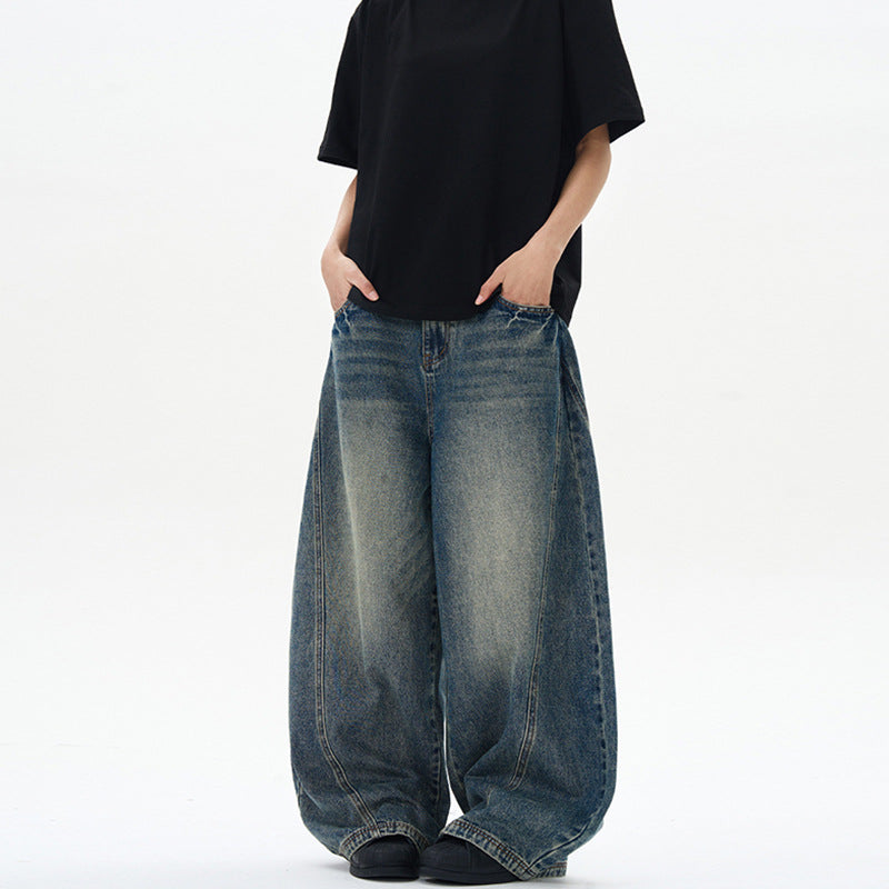 Vintage-Jeans im amerikanischen Stil, blau gewaschen, Batik-Look, Bootcut-Schnitt