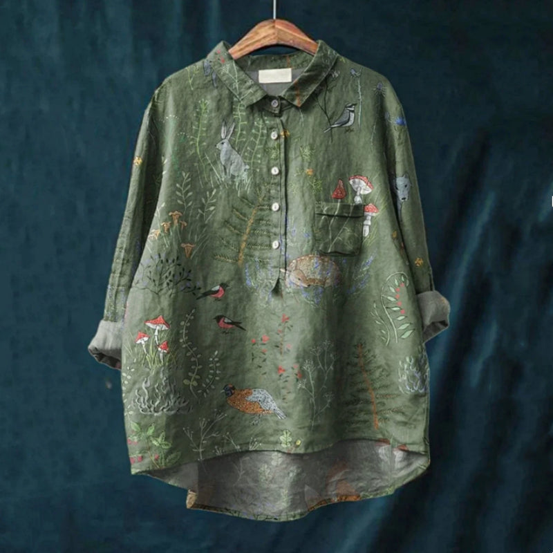 Women's Floral-Print Long-Sleeve Pullover Shirt