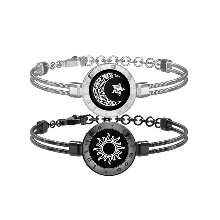 Sun-Moon Smart Sensing Couple Bracelet by Bucciato, close-up of the sleek bracelet with sun and moon design and smart sensing features.