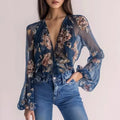 Damen-Strandbikini, sonnenschützender Chiffon-Cardigan mit Print