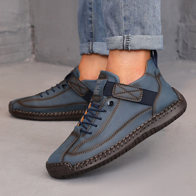 Brown leather boots for outdoor casual wear, available in large sizes, featuring sturdy design and stylish details.