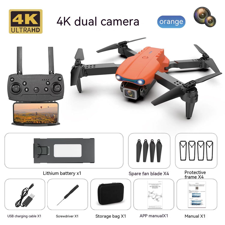 Bucciato E99pro aerial drone with foldable design, 4K dual-camera and three-sided camera setup for high-definition aerial footage.