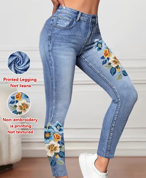 Printed Legging - Not Denim Fabric Women's Imitation Denim Tight Pants