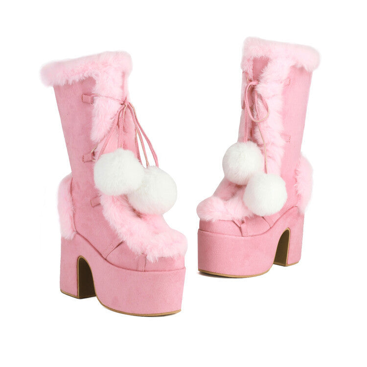 Damenmode: Mittelhohe Fellstiefel
