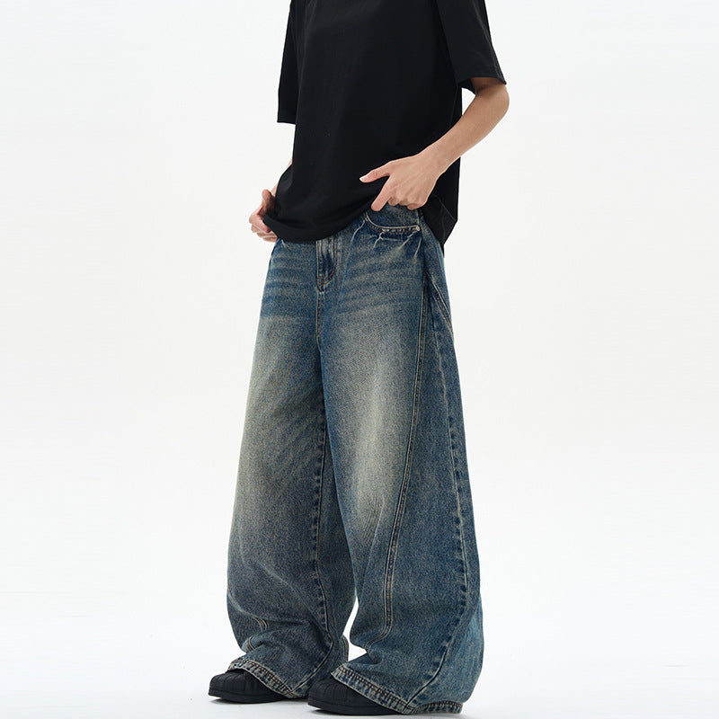 Vintage-Jeans im amerikanischen Stil, blau gewaschen, Batik-Look, Bootcut-Schnitt