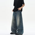 Vintage-Jeans im amerikanischen Stil, blau gewaschen, Batik-Look, Bootcut-Schnitt