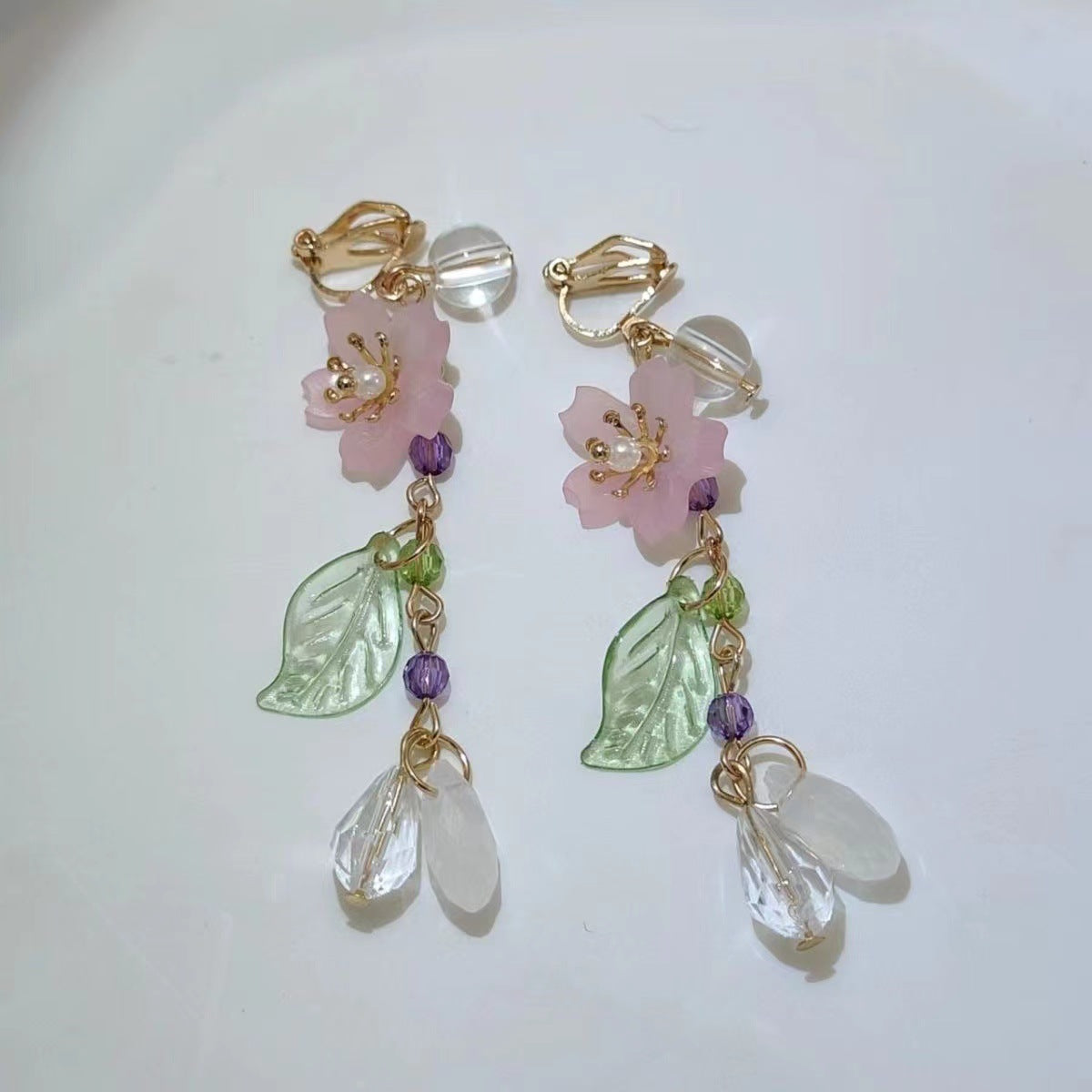 Classic Chinese-Style Peach Blossom Tassel Long Earrings