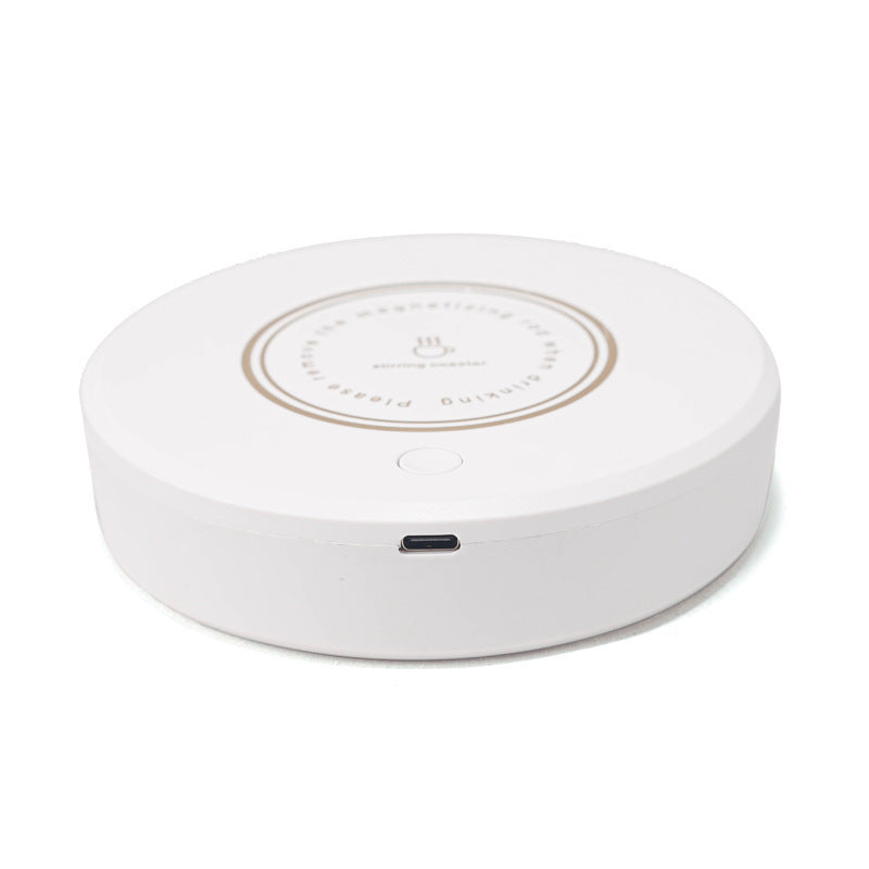 Rechargeable magnetic coffee stirrer coaster from Bucciato, a smart kitchen gadget for automatic beverage stirring.
