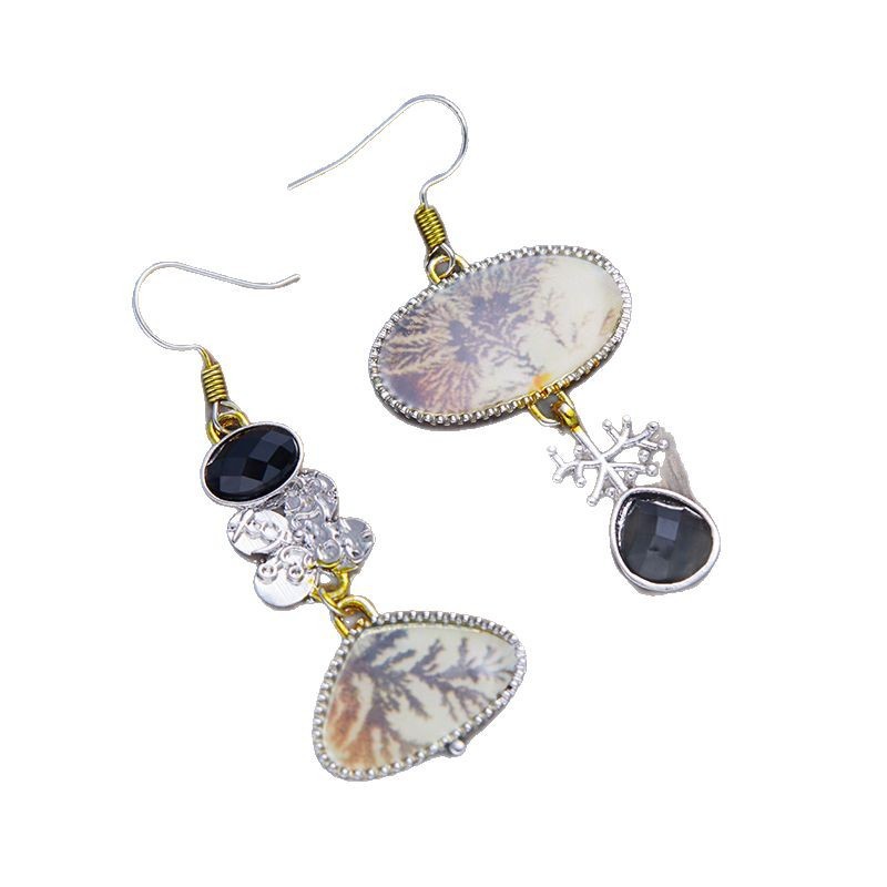 Retro Enamel Asymmetric Earrings Artistic And Literary