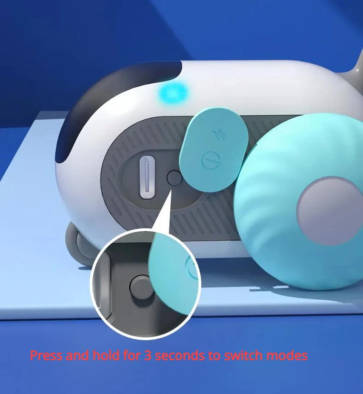 Interactive cat toy car from Bucciato with remote control, USB charging, and automatic self-movement for feline entertainment.