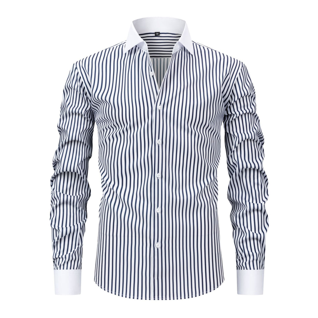 Mens Windsor-collar Long-sleeve Stretch Wrinkle-resistant Easy-care Shirt