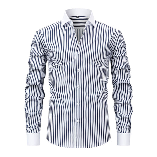 Mens Windsor-collar Long-sleeve Stretch Wrinkle-resistant Easy-care Shirt