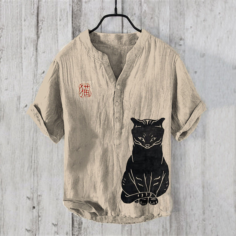 Printed Men's Casual Loose-fit Retro Short-sleeve