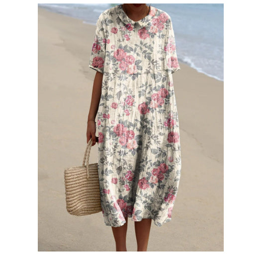 Womens Fashionable Digital-Print Shirt Dress