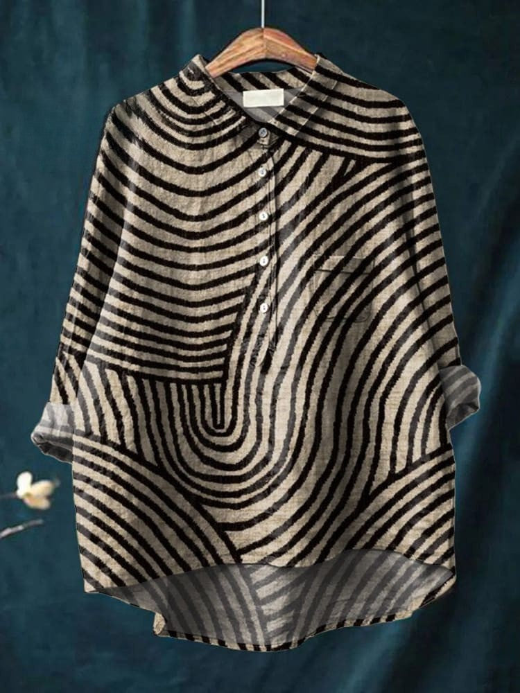 Women's Summer Loose-Fit Printed Lapel Casual European-Size Shirt