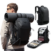 High-capacity multi-functional outdoor adventure backpack with multiple compartments and adjustable straps, ideal for hiking and camping.