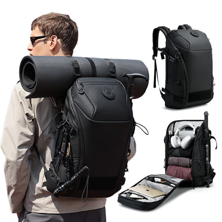 High-capacity multi-functional outdoor adventure backpack with multiple compartments and adjustable straps, ideal for hiking and camping.