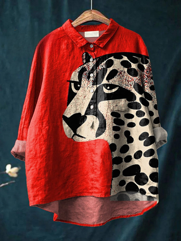 Women's Summer Loose-Fit Printed Lapel Casual European-Size Shirt