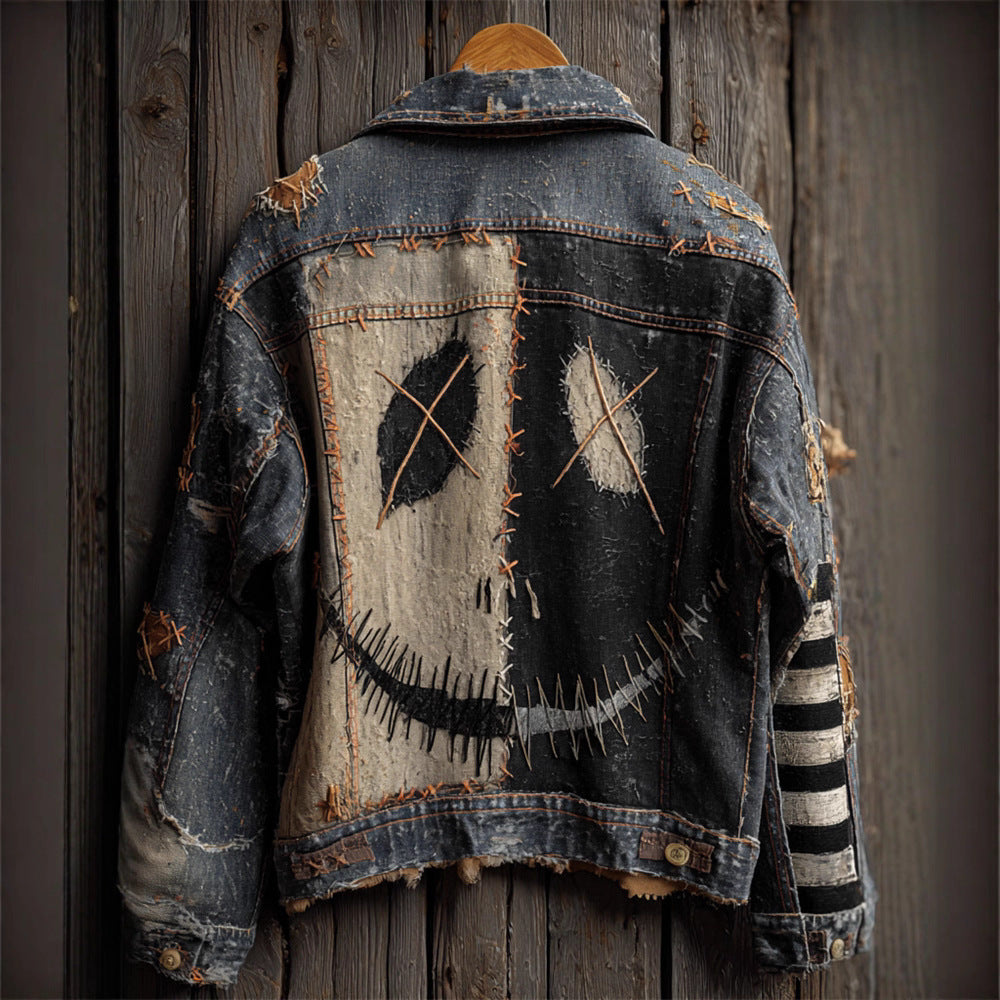 Women’s autumn retro washed long-sleeve denim jacket by Bucciato, featuring classic design and faded blue denim fabric.