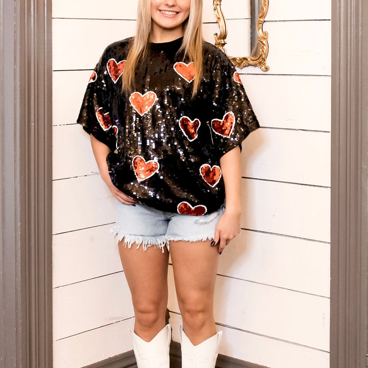 European and American round neck sequins T-shirt with half sleeves, featuring festive sequin details and a heavy industry style.