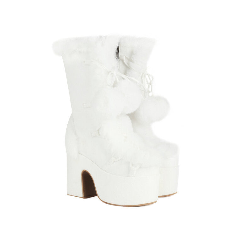 Damenmode: Mittelhohe Fellstiefel