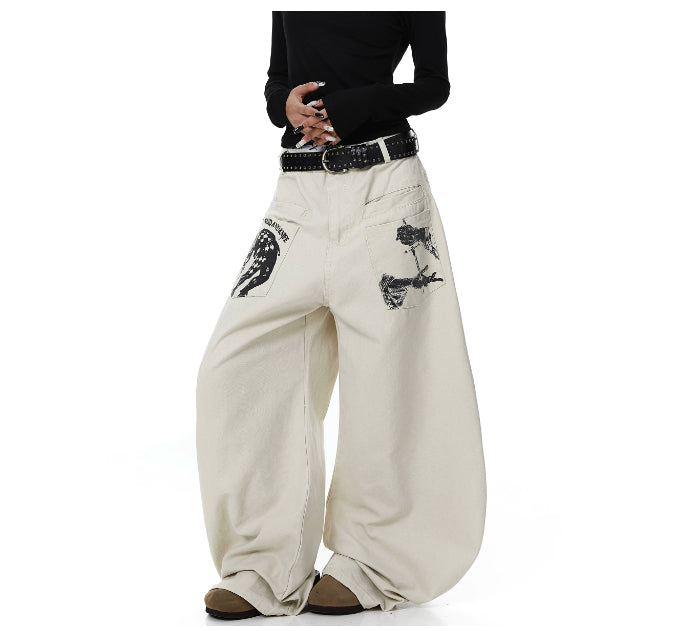Mens And Womens Casual Pants With A Stylish Reverse-pocket Print And A Curved Blade Design