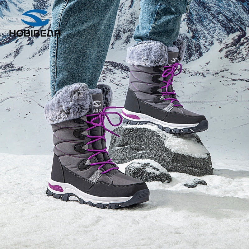 Warme Damen-Schneestiefel mit breiter Zehenpartie, mittelhoch, mit weicher Sohle und Kunstfellfutter für den Winter