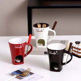 Bucciato dessert fondue mug set with small pots for chocolate, cheese, or ice cream, featuring individual warmers and melting cups.