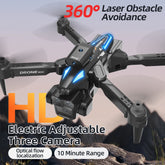 Black C10 three-camera foldable aerial drone with remote control, designed for high-quality aerial photography and videography.