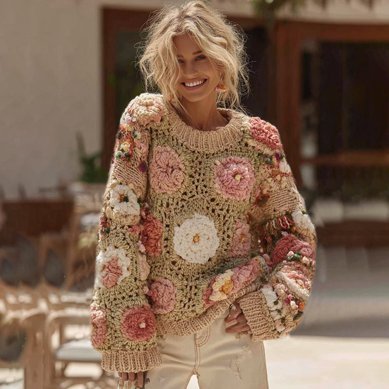 Floral Digital-Print Crewneck Sweatshirt