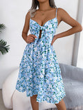 Women's Casual Floral Print Bow Ruffle Trim Camisole Dress