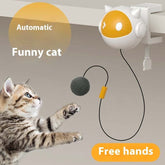 Lifting Electric Cat Toy in white and yellow ABS, with a cat-shaped clamp body and dangling gray pompom